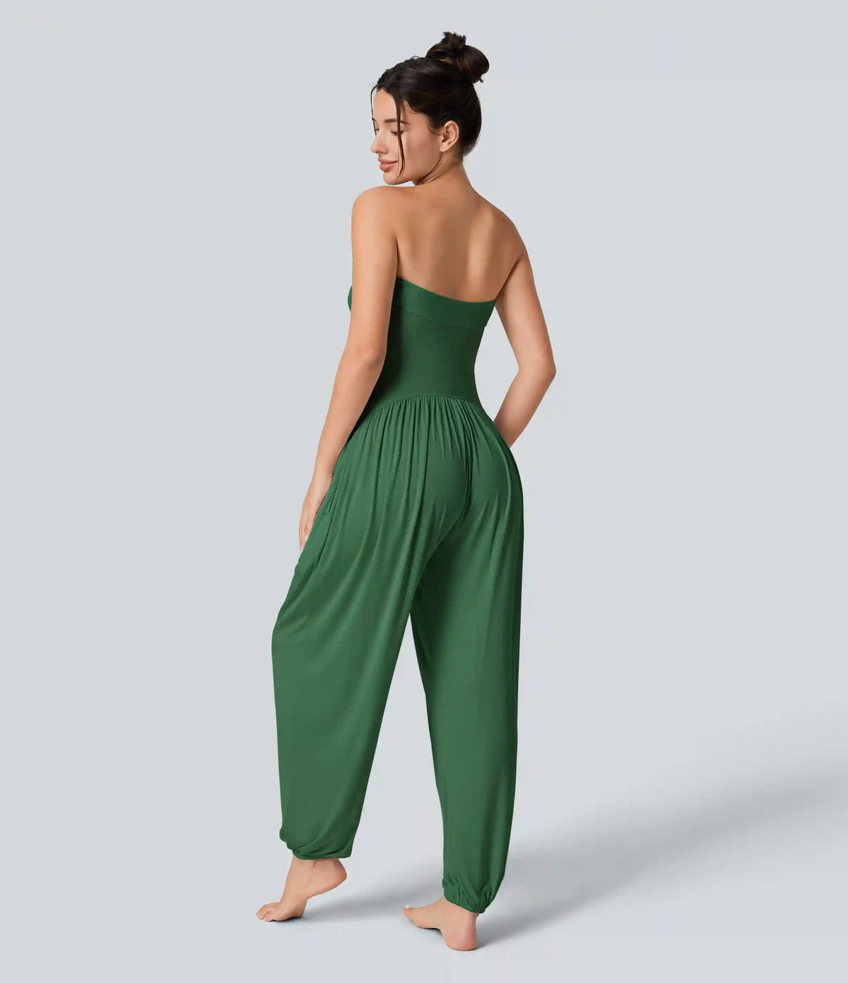 Ribbed Tube Backless Side Pocket Casual Jumpsuit