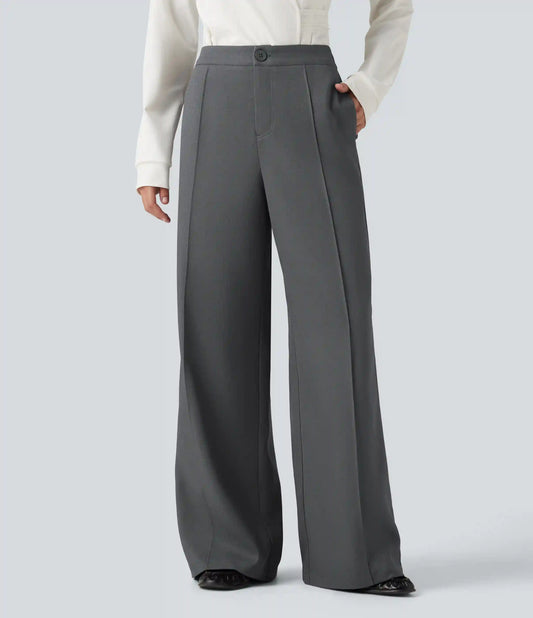Mid Rise Wide Leg Work Pants with Pockets