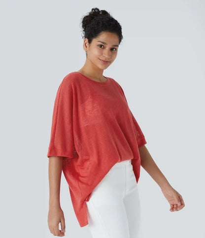 Asymmetric Hem Sheer Oversize Casual Top