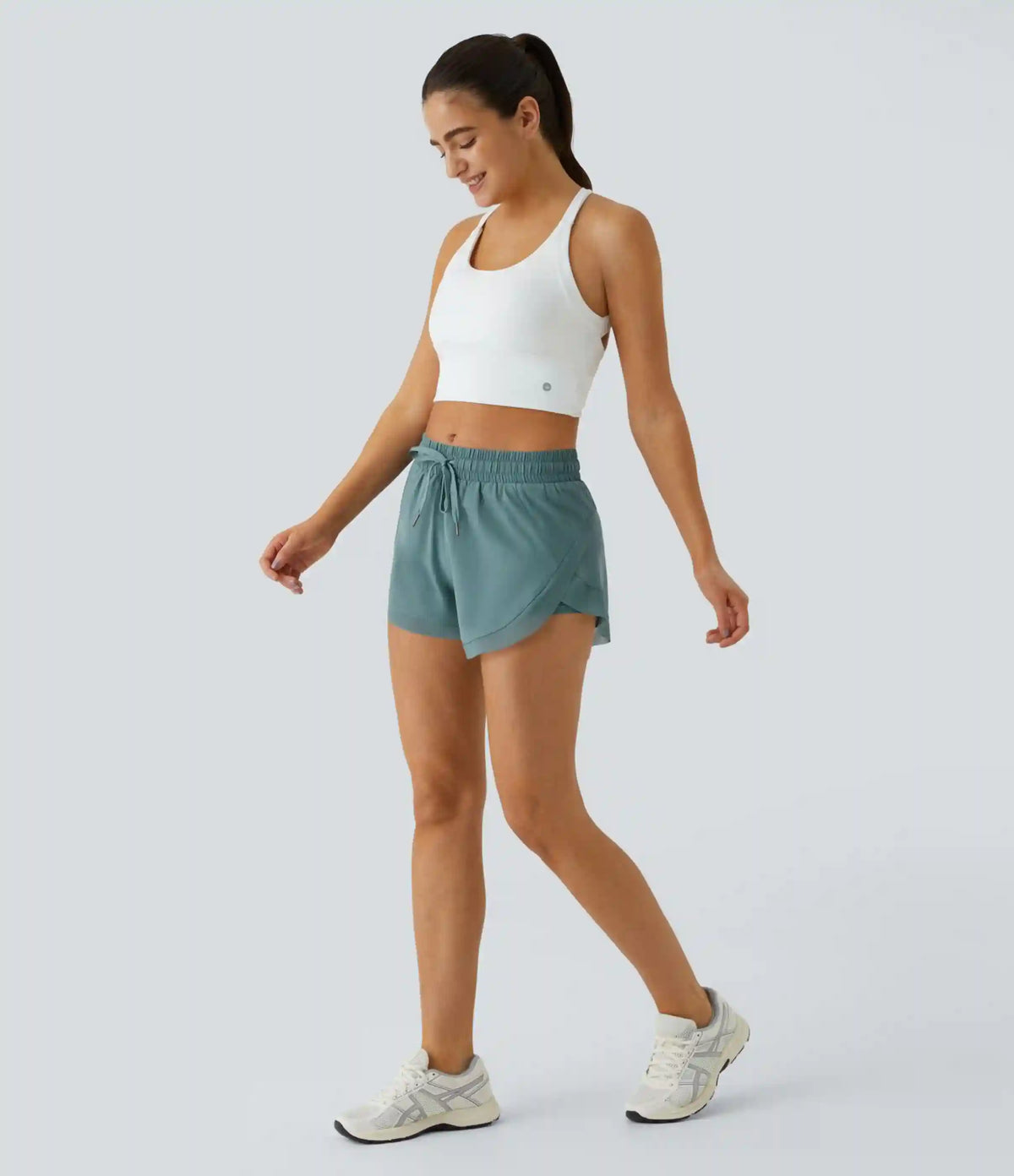 Mid Rise Drawstring Contrast Mesh 2-in-1 Flowy Running Shorts 3''