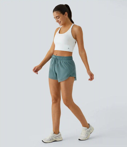 Mid Rise Drawstring Contrast Mesh 2-in-1 Flowy Running Shorts 3''