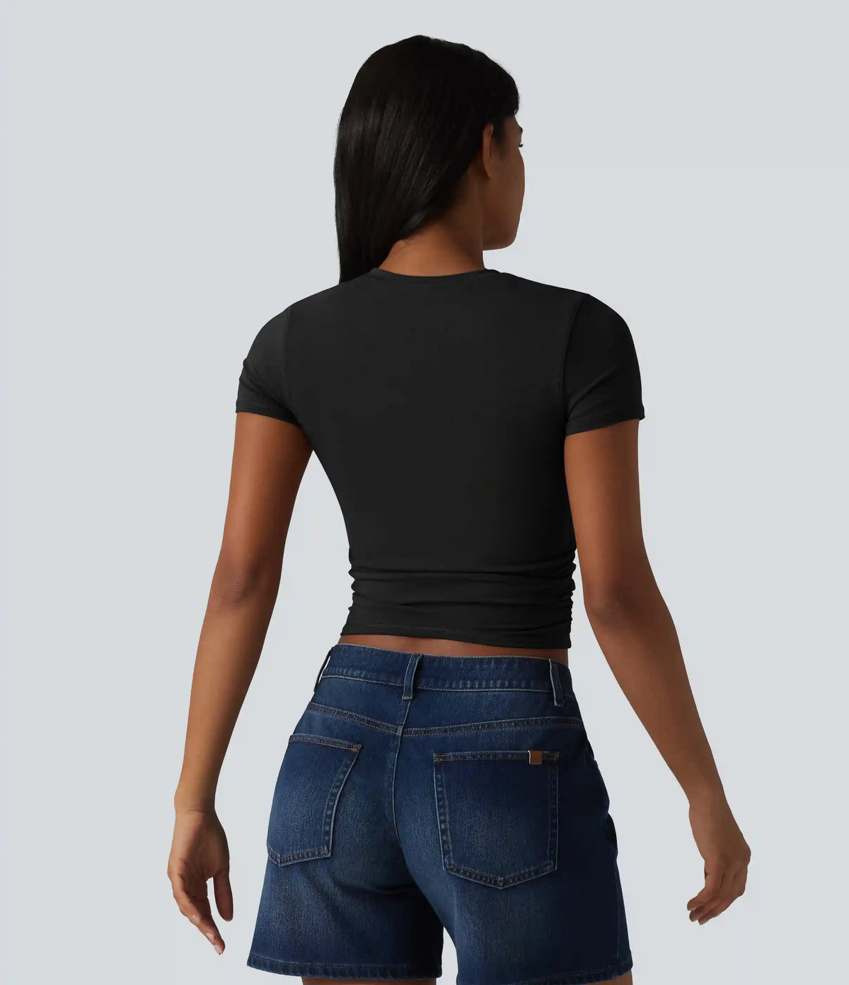 Halara Cotton Jersey Round Neck Short Sleeve Ruched Built-in Bra Casual T-Shirt