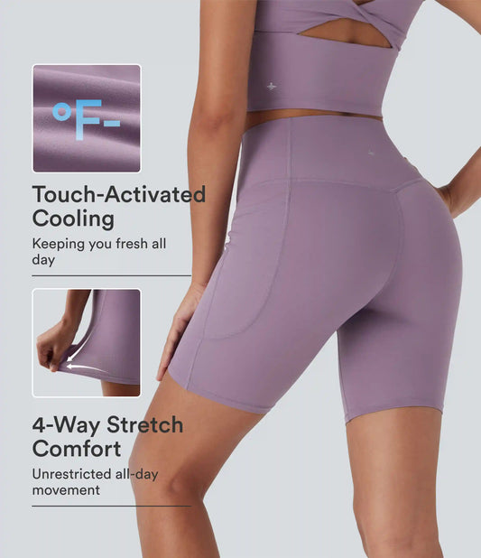 Halara UltraSculpt™ Cool Quick Dry High Waisted Tummy Control Shaping Yoga Biker Shorts 7'' with Pockets-UPF50+