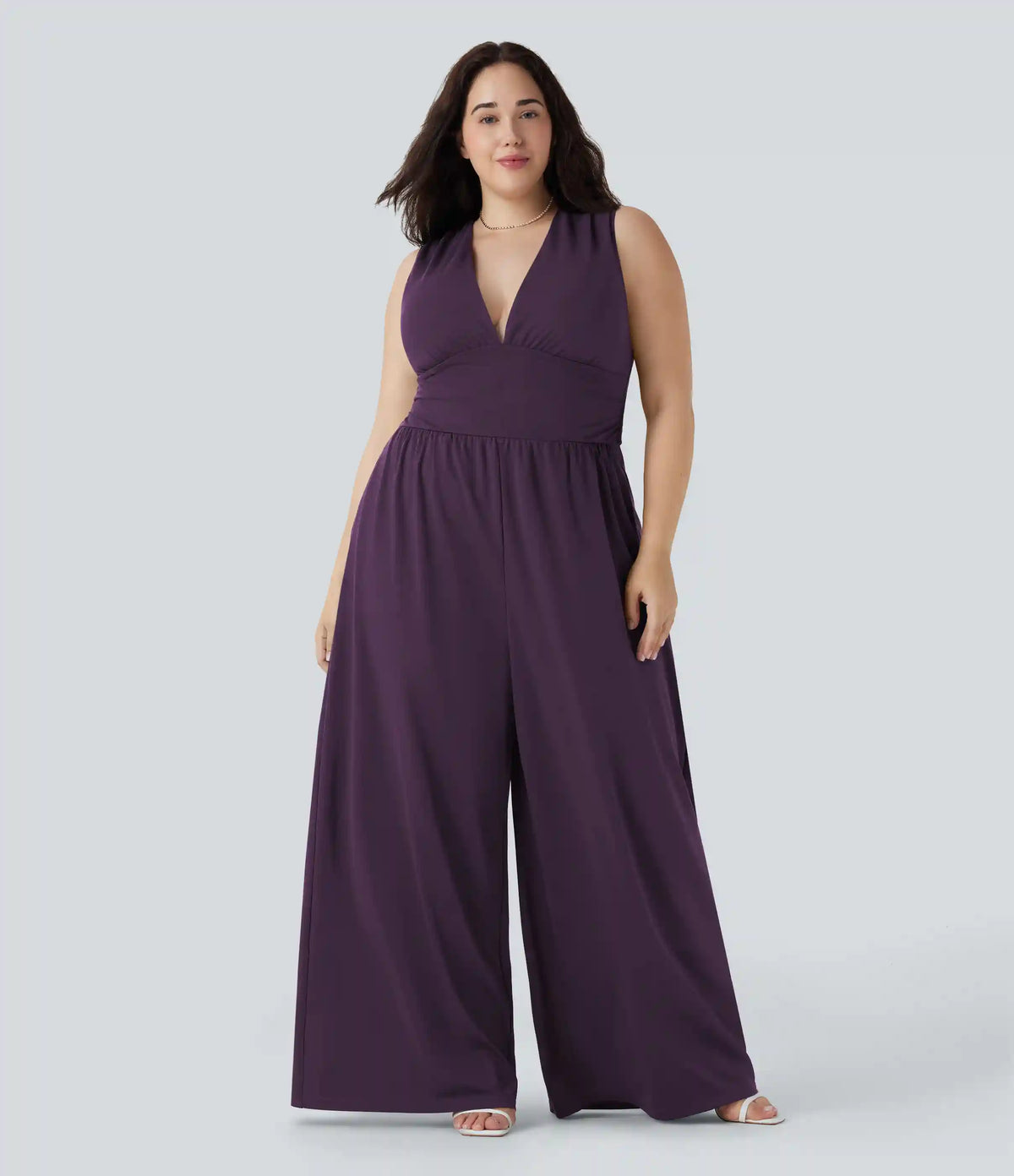 Plus Size V Neck Sleeveless Jumpsuit with Pockets-Easy Peezy Edition
