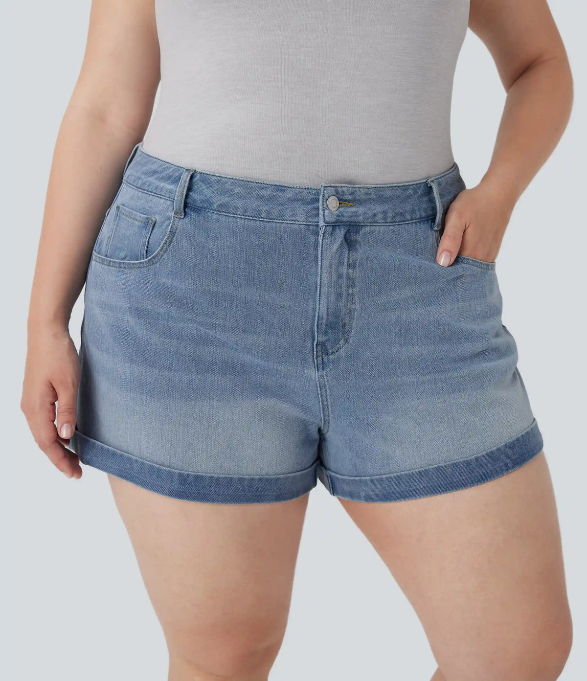 Halara Flex™ Mid Rise Zipper Pockets Denim Casual Plus Size Shorts 3''