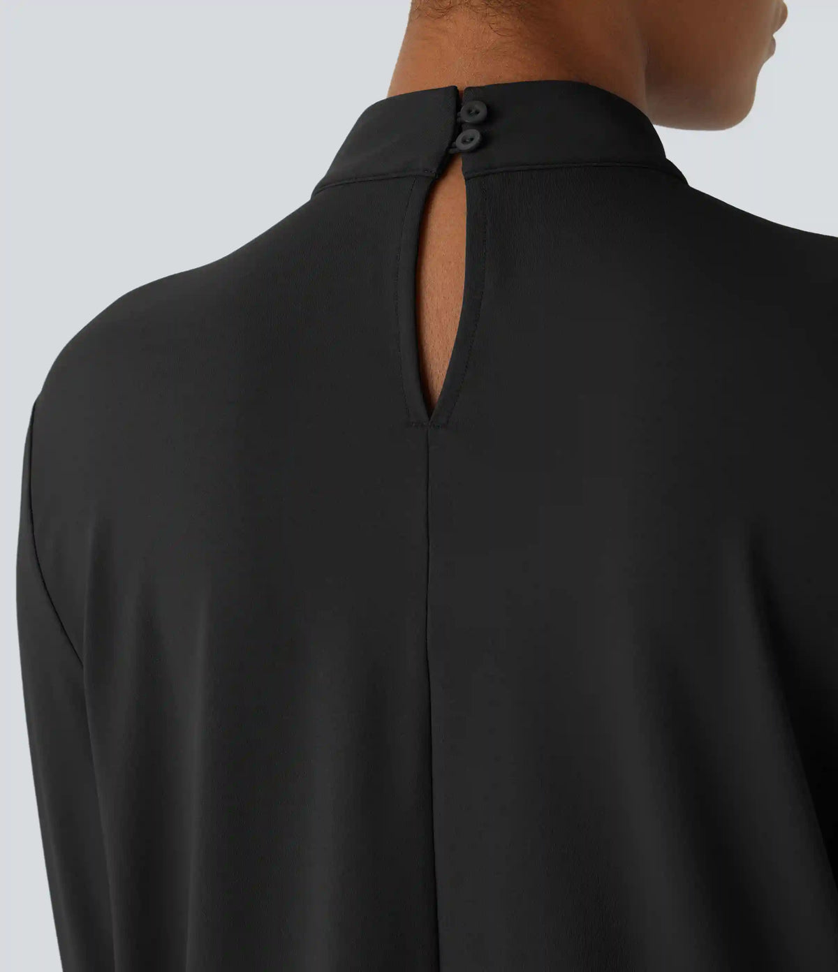 Stand Collar Back Long Sleeve Work Blouse