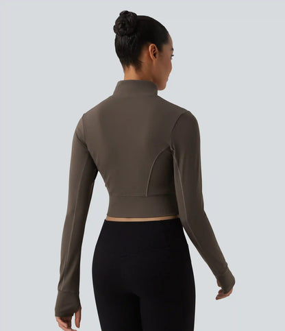 Mock Neck Long Sleeve Thumb Hole Cropped Workout Sports Top