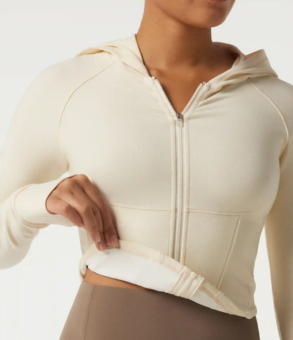 Hooded Long Sleeve Workout Jacket with Thumb Hole