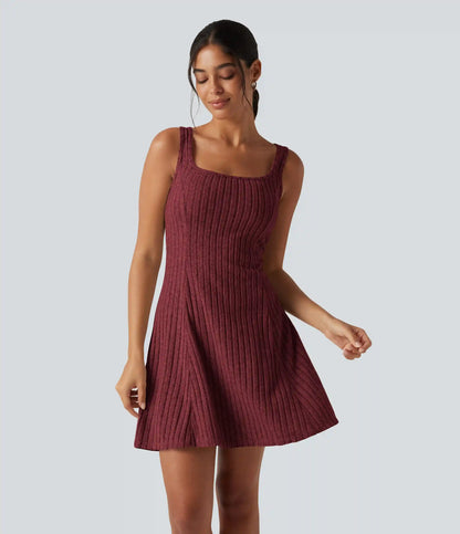 Ribbed Knit Hooded Long Sleeve 2-Piece Mini Casual Dress