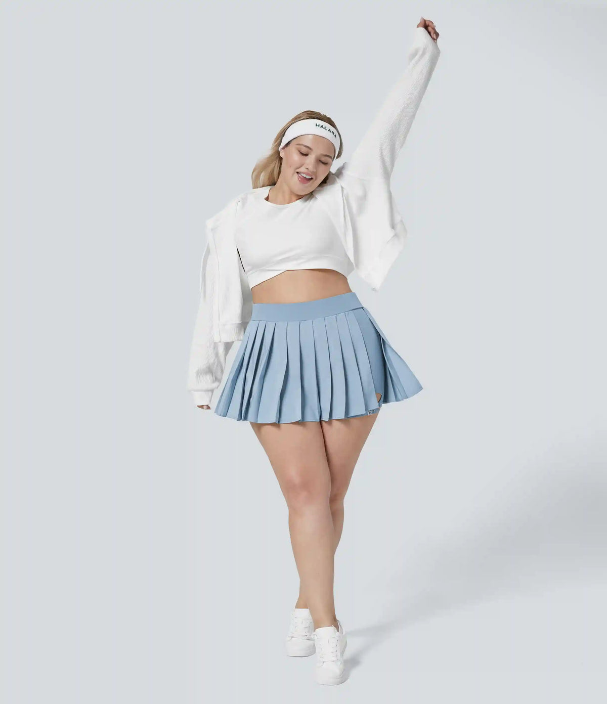 Breezeful™ High Waisted Pleated 2-in-1 Pocket Adjustable Buckle Quick Dry Micro Mini Casual Plus Size Skirt