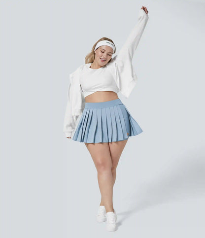 Breezeful™ High Waisted Pleated 2-in-1 Pocket Adjustable Buckle Quick Dry Micro Mini Casual Plus Size Skirt