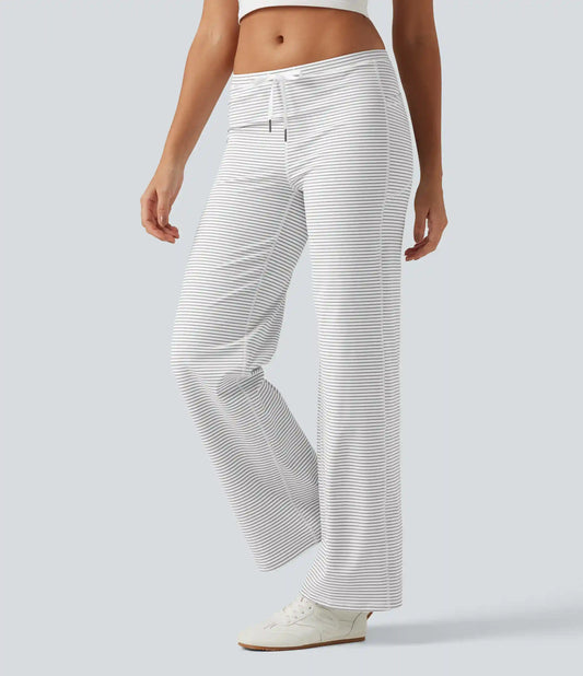 Low Rise Drawstring Straight Leg Stripe Yoga Pants with Pockets