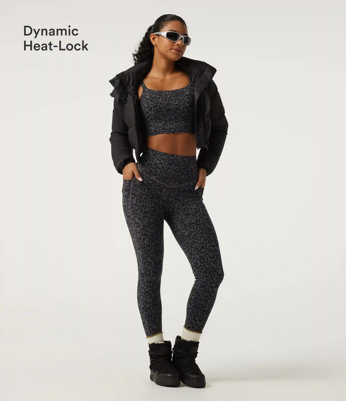 Halara UltraSculpt™ Extra Heat Leopard Print High Waisted Tummy Control Fleece Workout Leggings with Pockets
