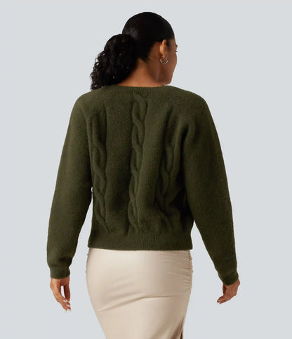 V Neck Raglan Long Sleeve Work Sweater