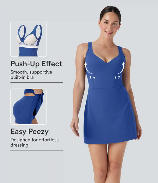SoftlyZero™ Plush Push-Up Molded Cups 2-in-1 Yoga Active Dress with Pockets-Easy Peezy