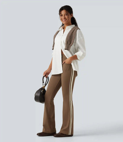 DayStretch High Waisted Crossover Tummy Control Side Stripe Bootcut Casual Pants with Pockets