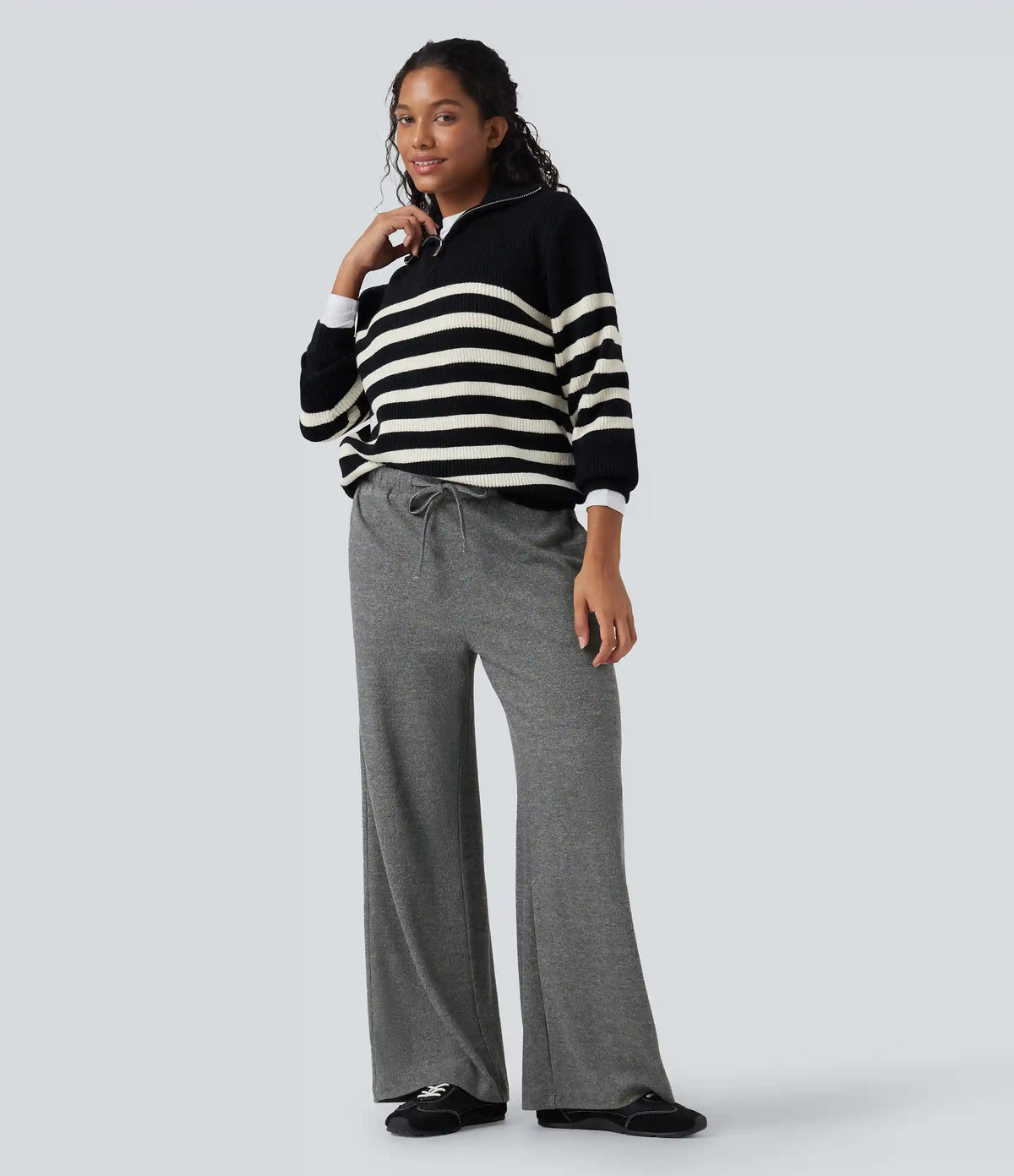 Ribbed Knit Low Rise Drawstring Casual Baggy Pants with Pockets