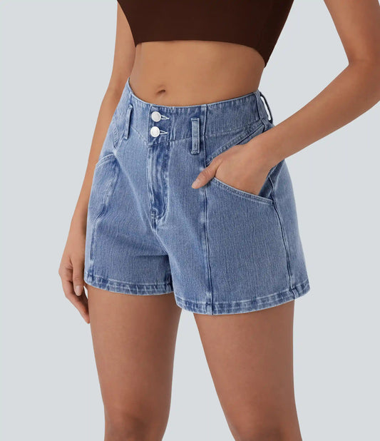 Halara Flex™ Mid Rise Zipper Pocket Denim Casual Shorts 3''