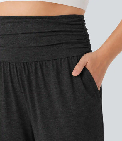 Plus Size High Waisted Ruched Heathered Yoga Joggers with Pockets