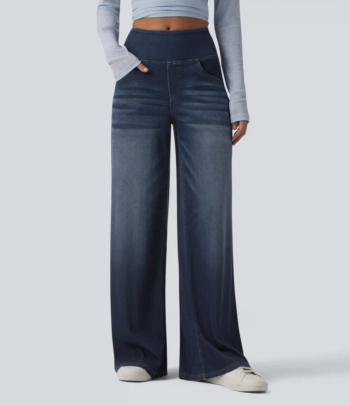 Halara Flex™ Mid Rise Draped Lyocell Washed Casual Baggy Wide Leg Jeans with Pockets