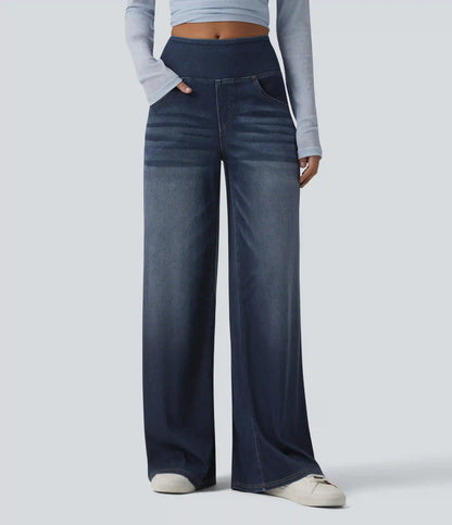 Halara Flex™ Mid Rise Draped Lyocell Washed Casual Baggy Wide Leg Jeans with Pockets
