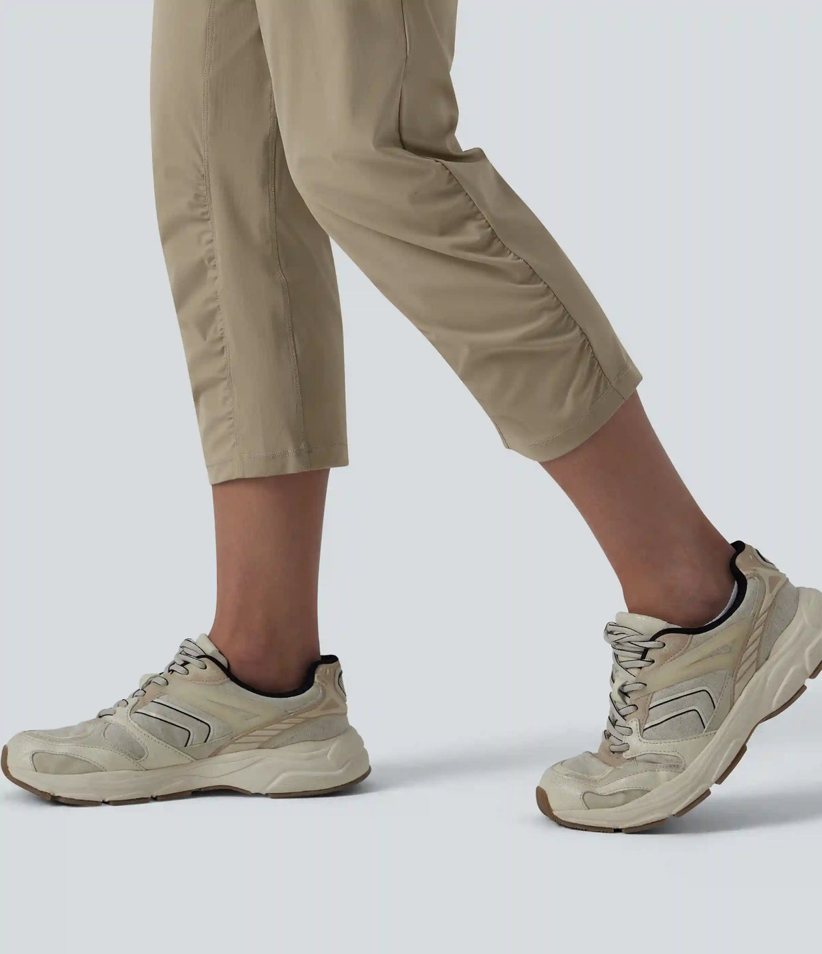 High Waisted Drawstring Ruched Running Cropped Joggers with Pockets