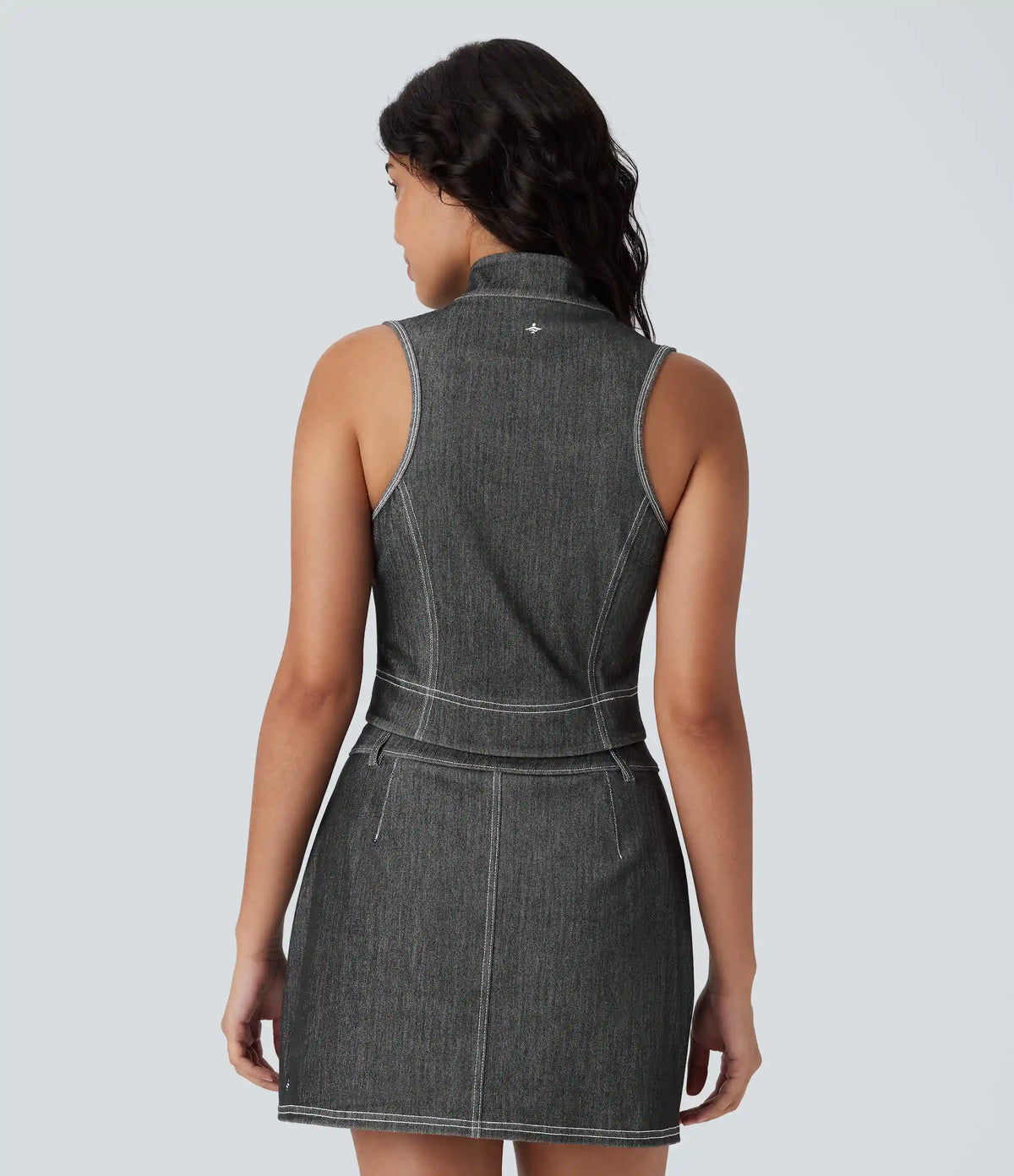 Halara Flex™ Stand Collar Zipper InstantCool Washed Denim Tennis Tank Top