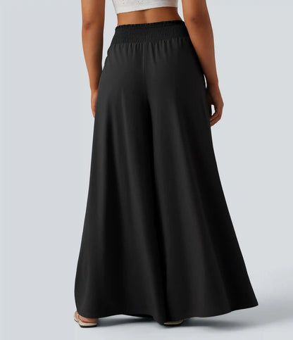 Breezeful™ High Waisted Shirred Tie Front Flowy Quick Dry Baggy Pants with Pockets