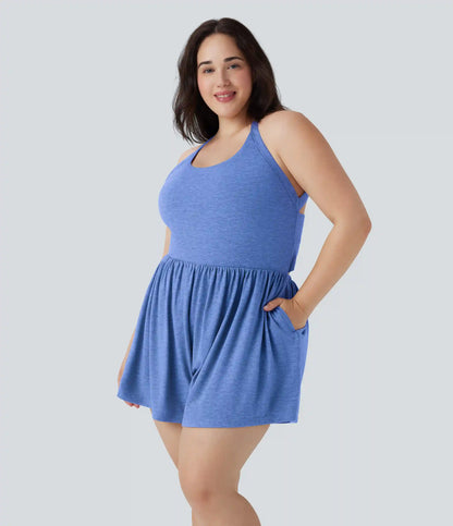 2-in-1 Plus Size Romper with Pockets-Easy Peezy Edition