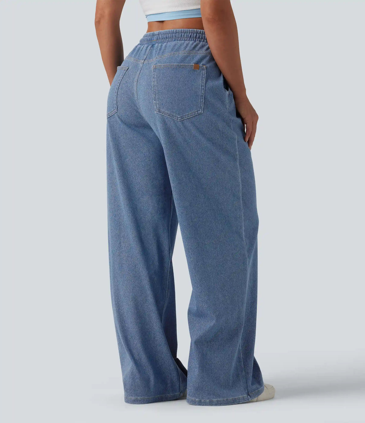 Halara Flex™ Low Rise Drawstring Wide Leg Silver Shine Casual Sweatpants Jeans with Pockets