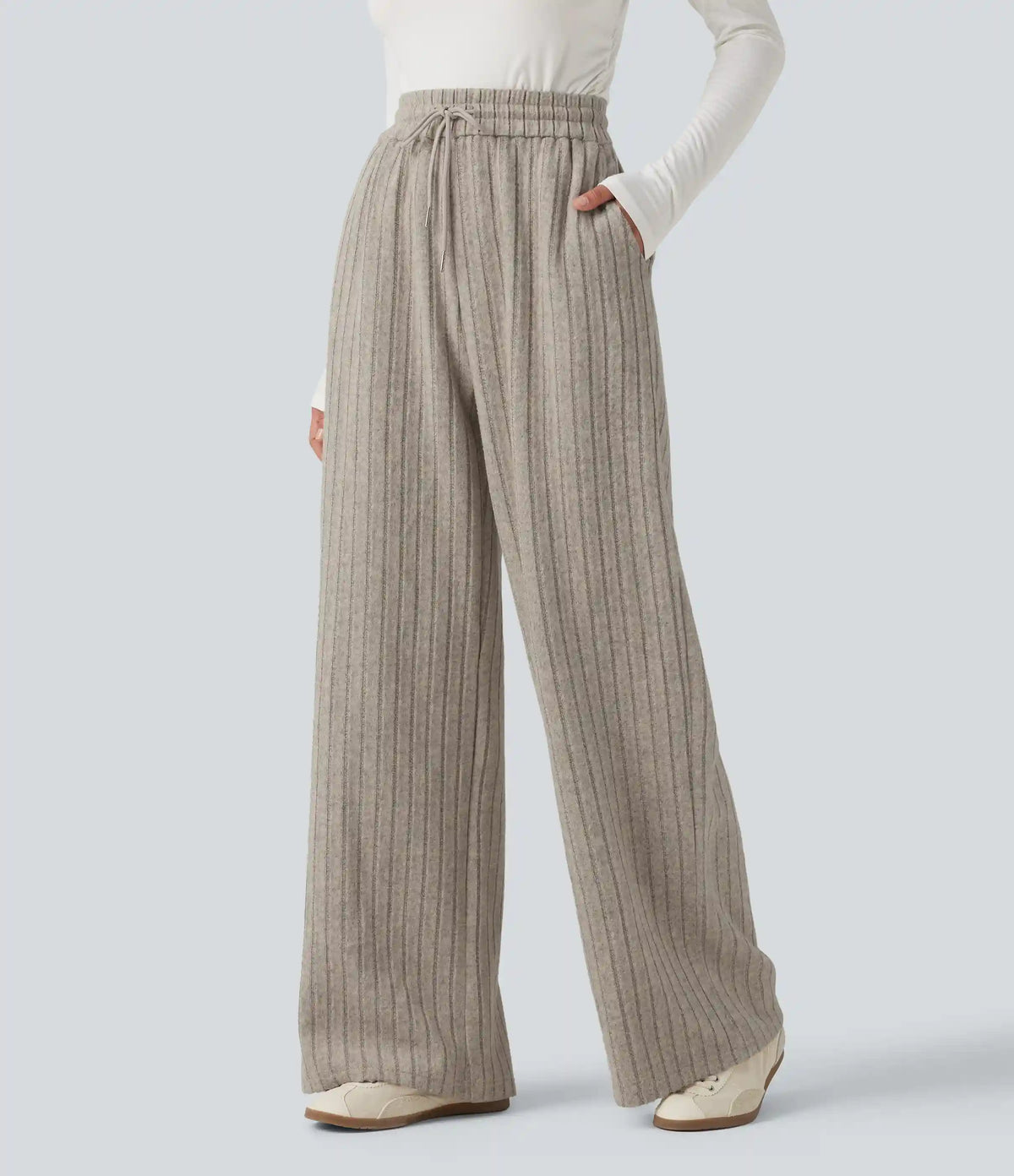 High Waisted Drawstring Baggy Casual Pants with Pockets
