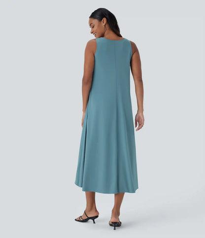 Breezeful™ V Neck Sleeveless Layered Flowy Quick Dry Midi Casual Dress