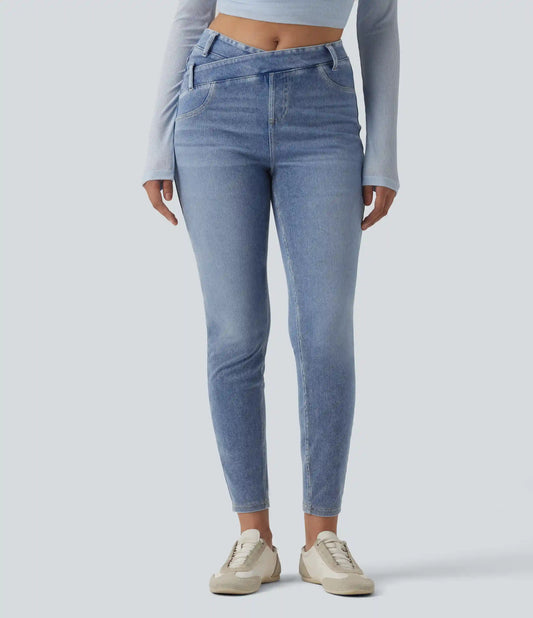 Halara Flex™ Asymmetric Crossover High Waisted Casual Slim Jeans with Pockets