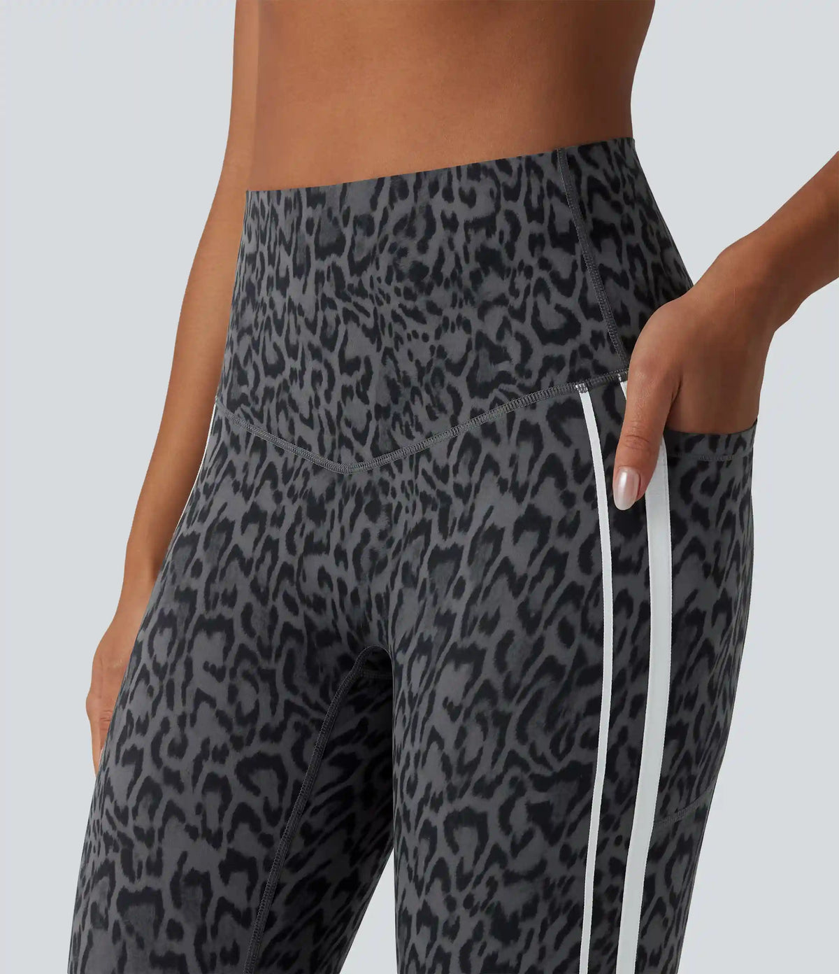 Halara UltraSculpt™ Leopard Print High Waisted Tummy Control Color Block Stripe Pedal Pusher Training Leggings with Pockets