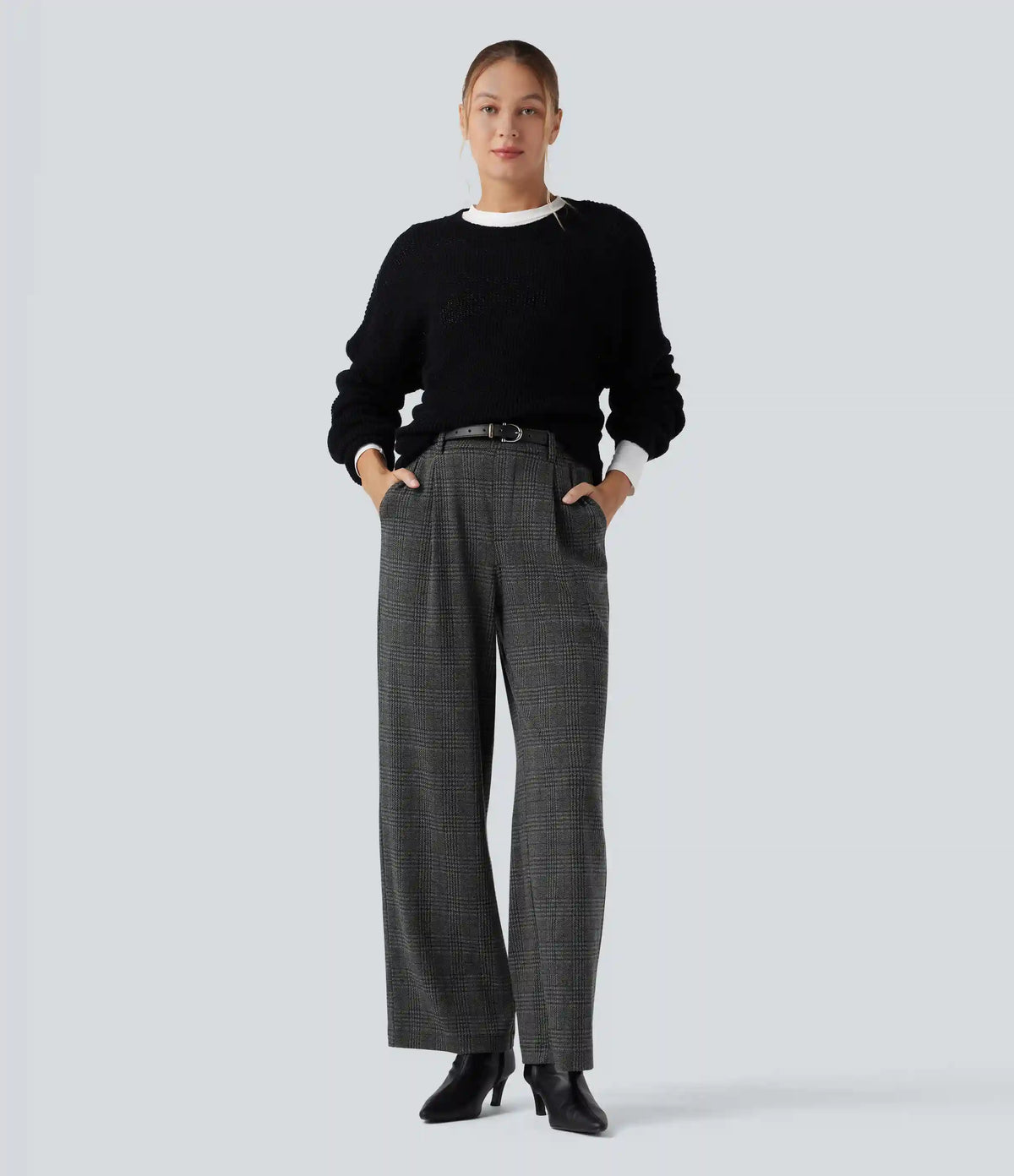 Halara Flex™ High Waisted Straight Leg Houndstooth Plaid Work Pants with Pockets
