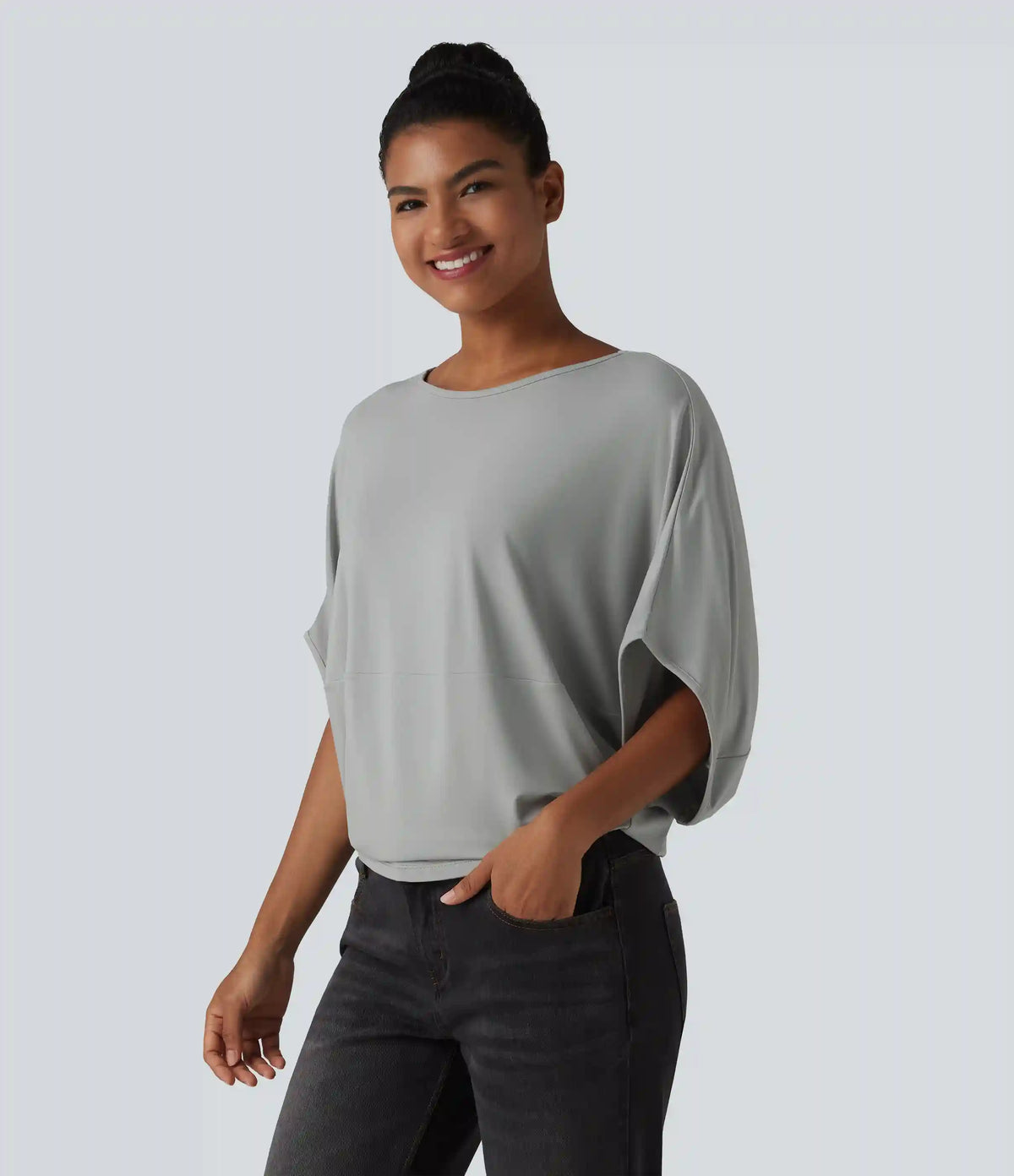 Round Neck Batwing Sleeve Relaxed Casual Top
