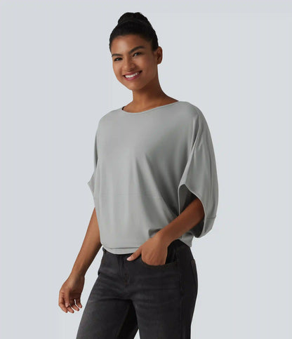 Round Neck Batwing Sleeve Relaxed Casual Top