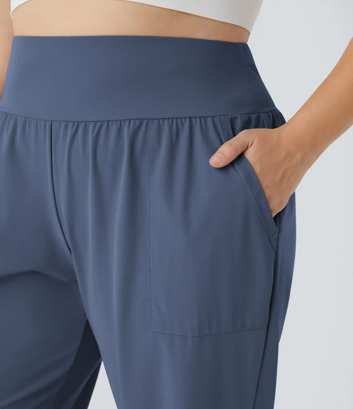 High Waisted Plain Pocket Yoga Plus Size Joggers