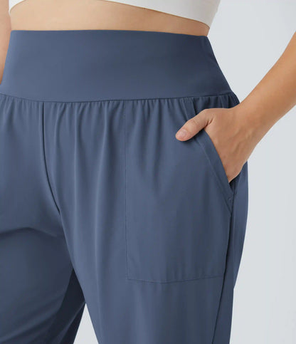 High Waisted Plain Pocket Yoga Plus Size Joggers