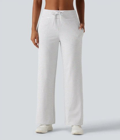 Mid Rise Stripe Straight Leg Yoga Pants with Pockets
