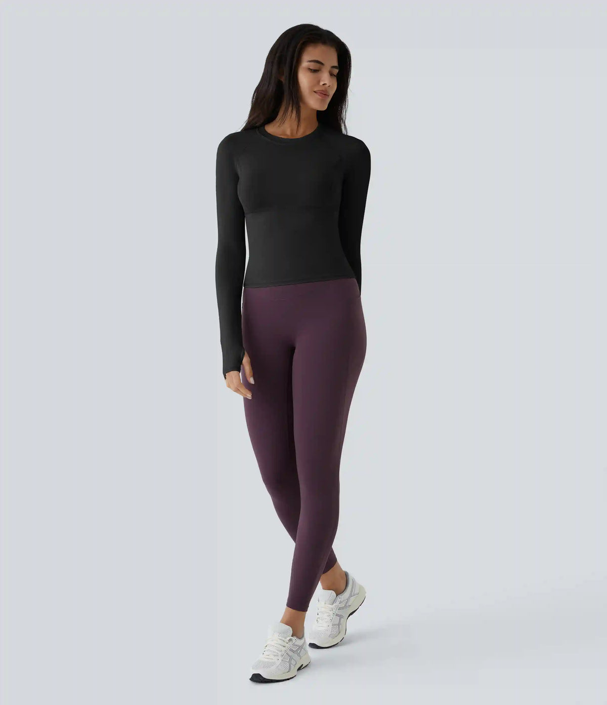 Solid Thumb Hole Yoga Sports Top
