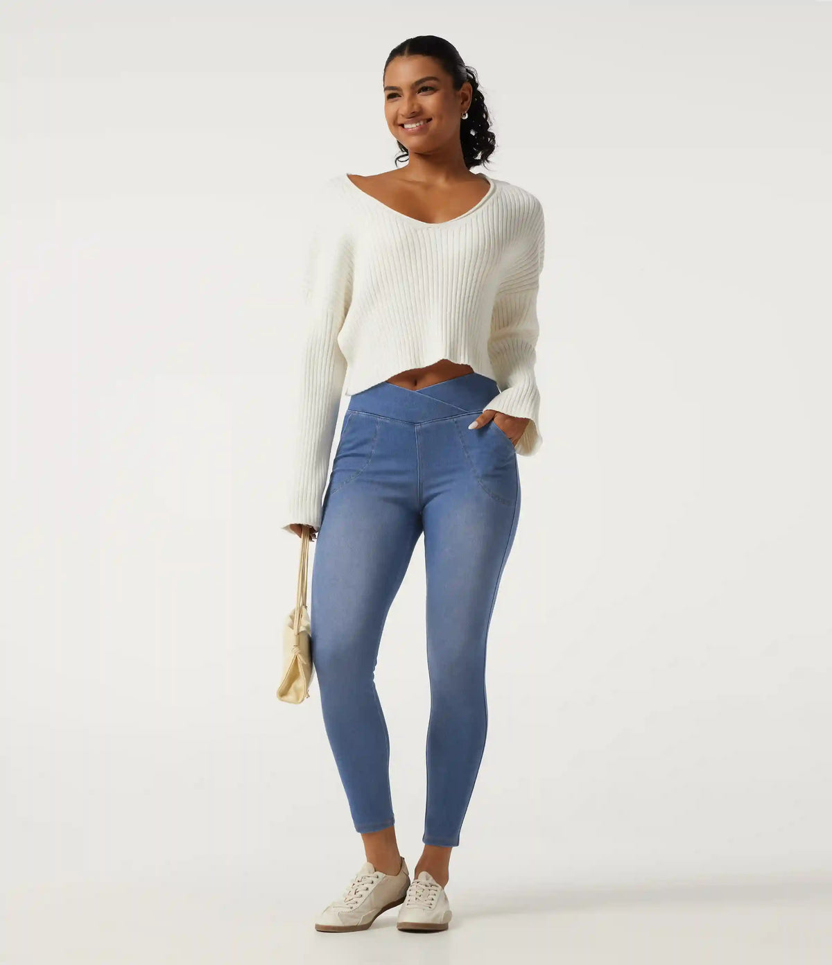 Halara Flex™ High Waisted Crossover Denim Casual Leggings with Pockets