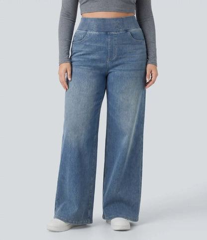 Halara Flex™ High Waisted Pockets Baggy Wide Leg Washed Casual Plus Size Jeans