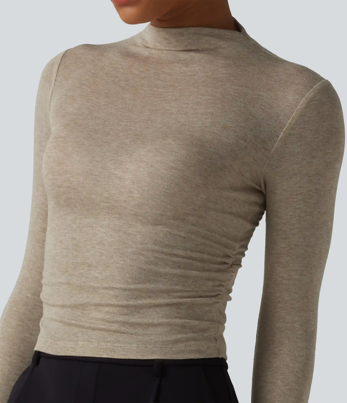 Mock-neck Long Sleeve Ruched Wool-Blend Work Top