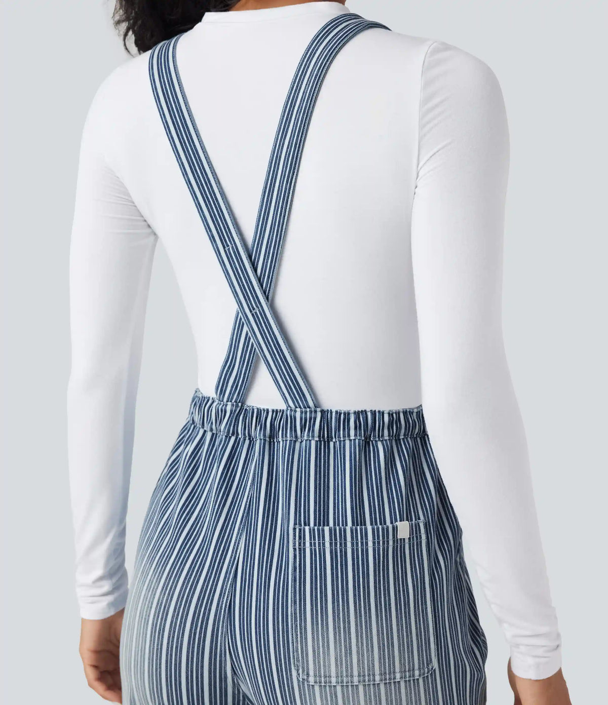 Halara Flex™ Drawstring Stripe Straight Leg Denim Casual Overalls with Pockets