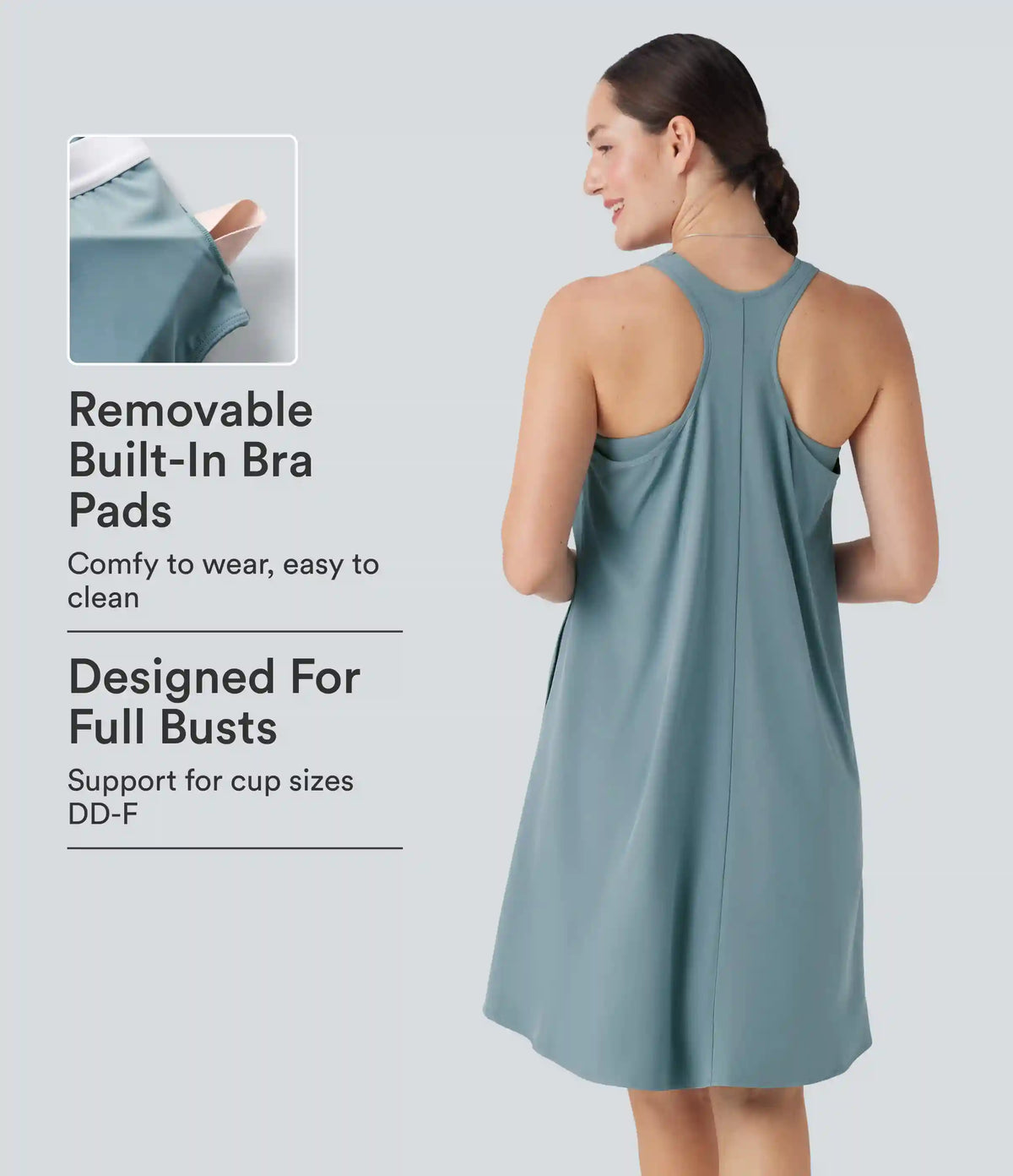 Breezeful™ RacerPocket High Low Flowy Mini Quick Dry Casual Dress DD-F Cups