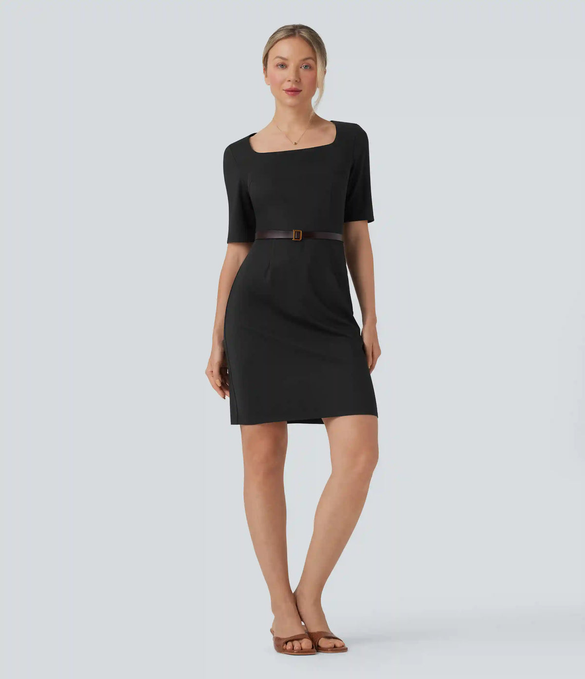 Square Neck Half Sleeve Slim Pencil Work Dress