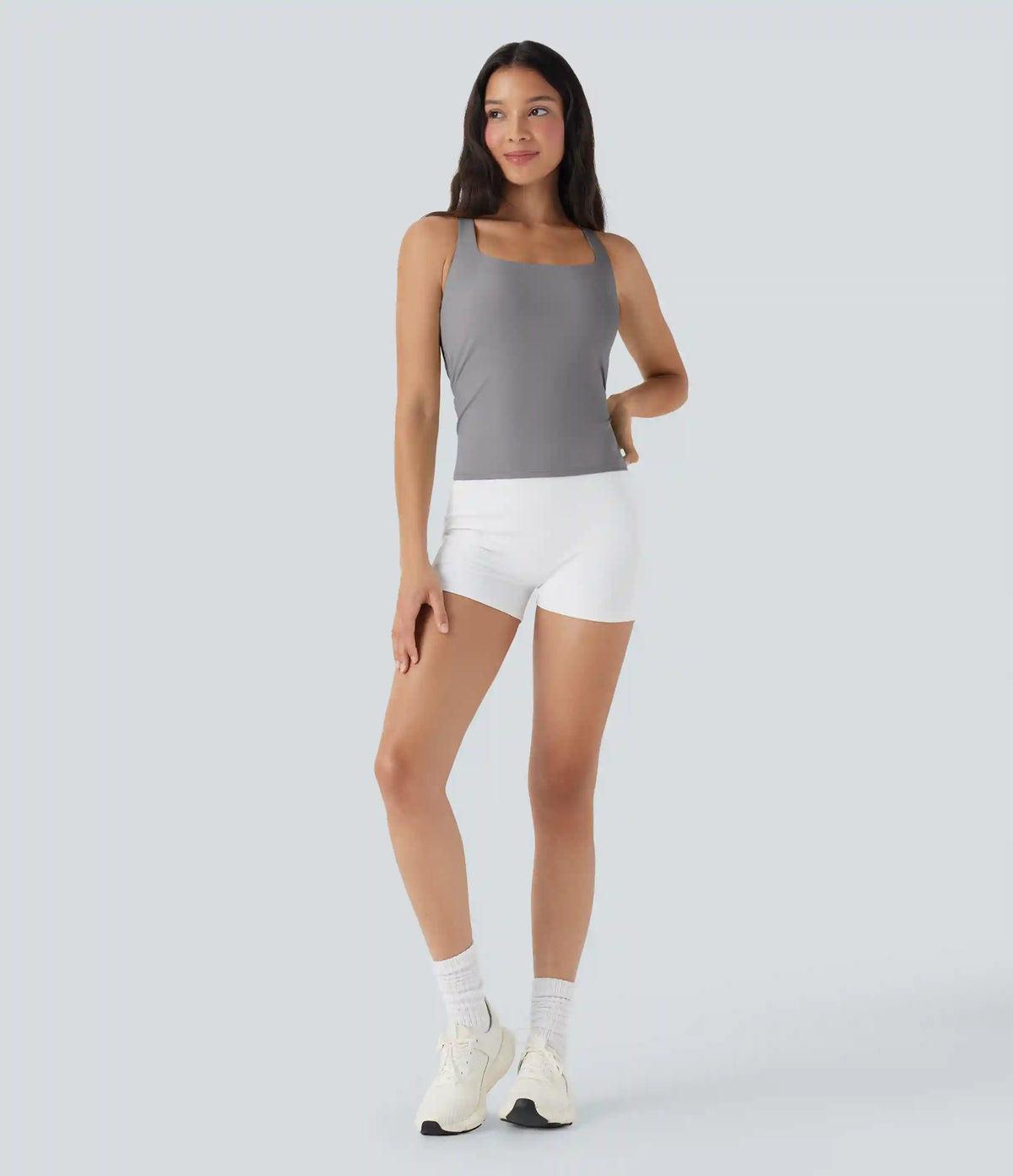 SoftlyZero™ Airy Square Neck Cropped InstantCool Running Tank Top-Longer Length