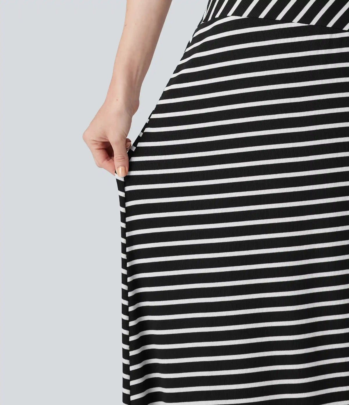 Ribbed Knit One Shoulder Sleeveless Stripe Maxi Casual Dress with Pocket