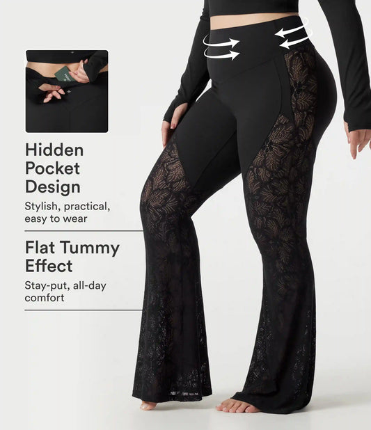 Halara UltraSculpt™ Plus Size High Waisted Tummy Control Contrast Lace Yoga Flare Leggings with Pocket